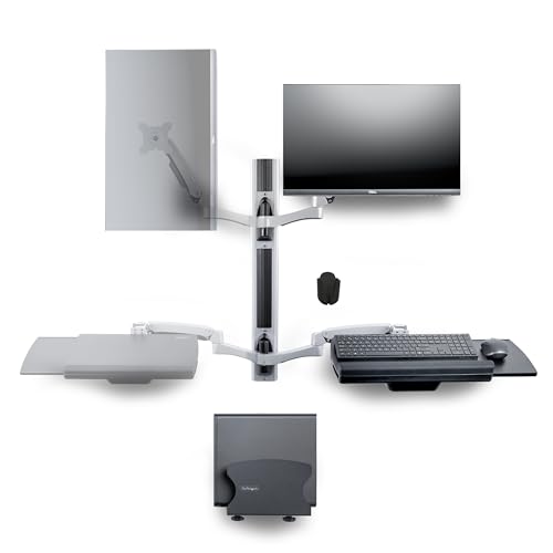 StarTech.com Wall Mount Workstation, VESA Mount for 32" Monitor (22lb/10kg), Fully Articulating Monitor Mount & Keyboard Tray, TAA - color: Black & Silver, style: Wall Mount – Spring Arm