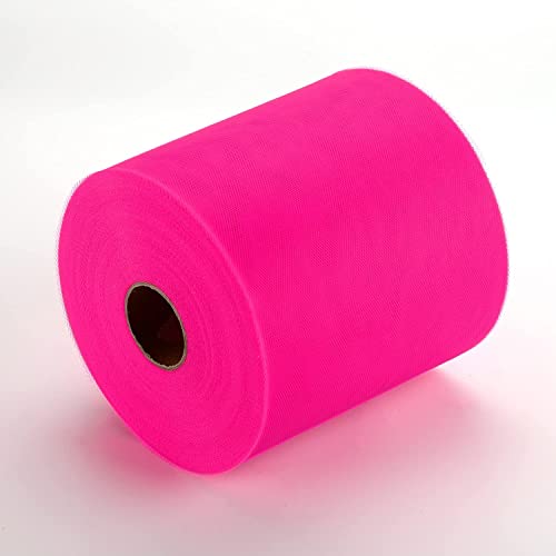 Tulle Fabric Roll, 6” by 200 Yards (600FT) Tulle Organza Fabric Spool for DIY Tutu Skirt Baby Shower Decor Wedding Backdrop Crafts Birthday Party Supplies (Dark Pink) - color: Dark Pink