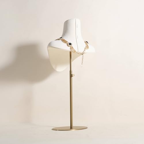 Necklace holder bust for girls, Velvet hanging jewelry organizer, Small necklace mannequin, Metal necklace display stands for selling【Beige-Medium】 - color: Beige, size: Medium