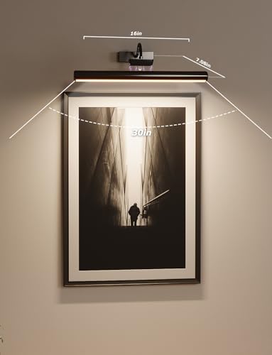 16in Wireless Picture Light with Remote, Battery Operated Picture Lights for Wall 5000mAh, 3 Color Modes and Dimmable LED Art Lighting with Timer for Painting, Frame, Gallery, Bedroom (Black-2Pack) - color: Black, size: 2Pack-16in
