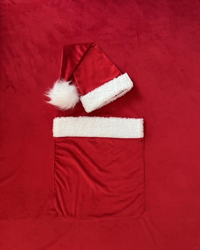 Zeroest Newborn Photography Blanket with Pocket & Santa Hat - Newborn Photoshoot Props - Boys & Girls Posing Stretch Fabric Beanbag Cover 47.2" x 39.3" (Red) - color: Red
