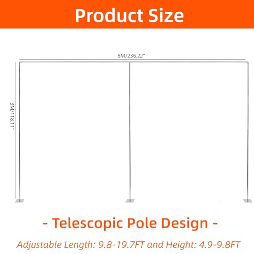 10x20ft Backdrop Stand Pipe Kit, Curtain Frame Professional Background Support Telescopic Stainless Steel Wall Shelf Photo Stand Kits for Wedding Party Celebration Photography - color: Silver, size: 10 x 20 FT