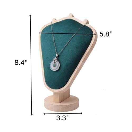 Natural Body Wood Necklace Display Stand with Green Flannelette Soft Mat Necklace Holder Organizer Desktop Stand for Home Store Dresser-3.3"x5.8"x8.4" - color: Natural-Green, size: 3.3"x5.8"x8.4"