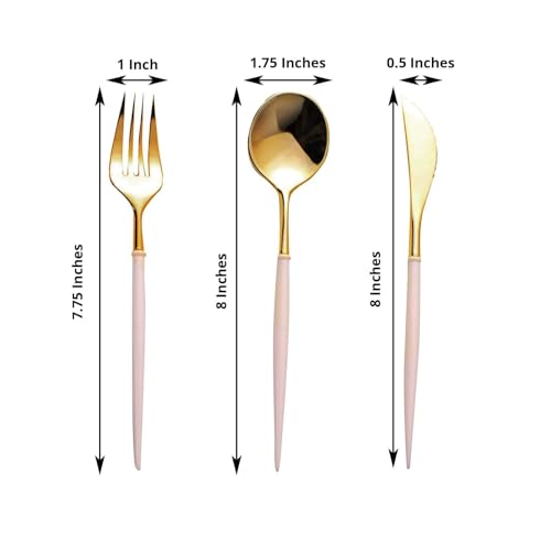 Efavormart 24-Pack 8" Gold and Blush Pink Disposable Plastic Silverware; Modern Dual-Tone Heavy-Weight Cutlery for Whimsical Weddings, Tea Parties and Bridal Receptions - color: Gold/Rose Gold, size: 8"