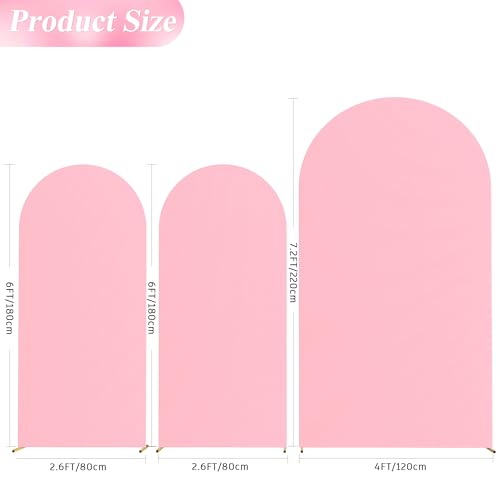 Wokceer Wedding Arch Backdrop Cover 7.2FT, 6FT, 6FT Spandex Set of 3 Wedding Arch Stand Covers Round Top Chiara Backdrop Stands Cover for Birthday Party Ceremony Banquet Decor Pink - color: Pink, size: 7.2FT,6FT,6FT