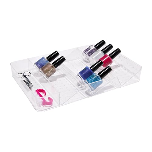 madesmart Angled Storage Tray, Make-up Bathroom Organizer, Lipstick, Razors, Q-Tips, Bath Essentials Angled for Easy-Viewing, Large, Clear
