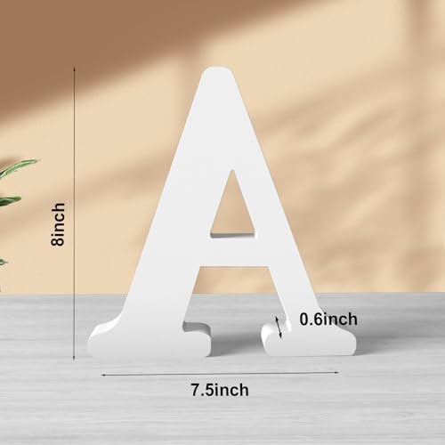 8 Inch White Wood Letters Unfinished Wood Letters for Wall Decor Decorative Standing Letters White Block Letters for wall Decoration for Craft Home Party Projects (A) - color: White-A, size: 8 inch