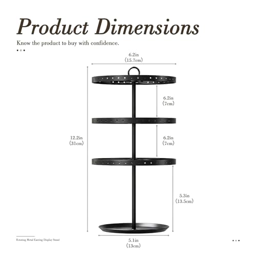 3 Tiers Metal Rotating Earring Holder Organizer Stand Adjustable Display Tree, 126 Holes Large Carousel Rack for Stud Hoop Pierced Dangling Women Girls, Perfect View for All Earrings (Black) - color: Black