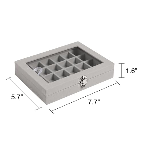 Frebeauty 24 Grid Jewelry Tray,Velvet Stud Earring Organizer,Small Jewelry Organizer with Clear Lid,Lockable Earring Holder Organizer Jewelry Boxes & Organizer Ring Holder for Women & Girls(Grey) - color: Grey