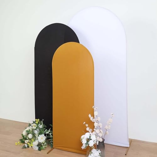 Efavormart 5ft Gold Spandex Fitted Arch Slipcover, Shimmering Round Top Backdrop Sleeve for Glamorous Birthdays and Small Gala Accents - color: Gold, size: 5 FT