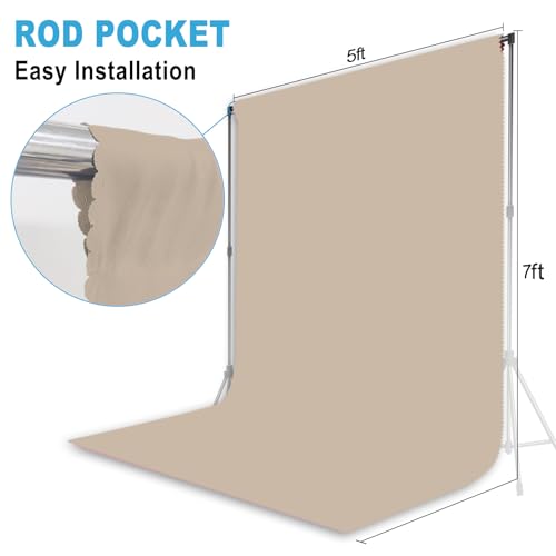 Beige Backdrop for Photoshoot, Professional Photo Backdrop Background Curtain for Product Photography, Portraits, Wedding, Party, Live Streaming Video Recording 5X7 FT - color: Beige, size: 5X7 FT