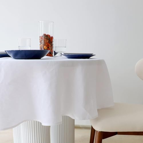 Simple&Opulence Textured Tablecloth 100% Linen Table Cloth, Kitchen Dinning Tabletop Decoration, for Outdoor and Indoor Use (Round White, 60") - color: White, size: 60" (Round)