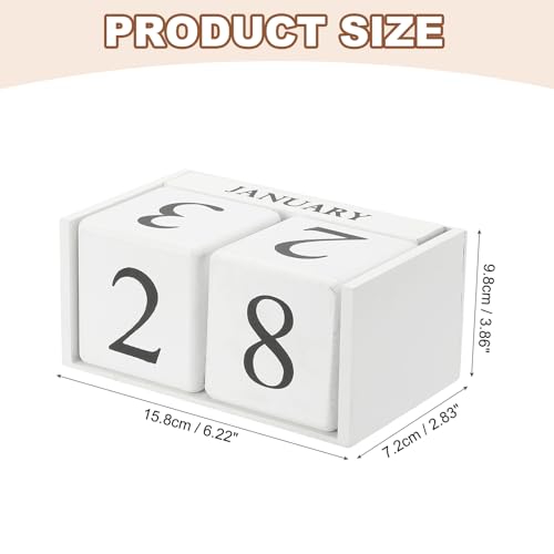 uxcell Wooden Desk Calendar, Wood Block Perpetual Calendar Vintage with 5 Blocks Reusable Month Date Display for Desk Office Home Desktop Decoration, White - color: Natural