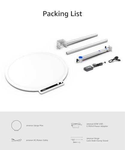 amaran Verge Max LED Video Light,60W Bi-Color 22in Circular Edge-lit Panel Light,APP Control with Desk Clamp Stand Dimmable Desk Light for Home Office, Gaming, Podcast, Live Streaming (White) - color: White