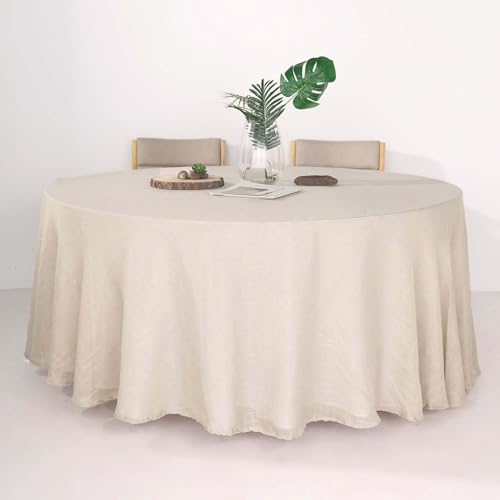 Efavormart 120" Beige Premium Faux Linen Round Tablecloth | Textured Wrinkle Free Tablecloth - color: Beige, size: 120" (Round)