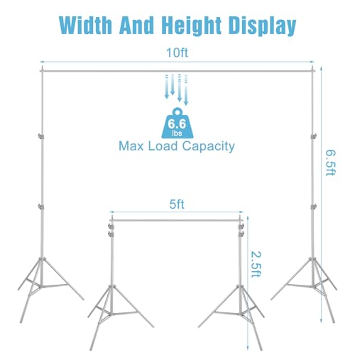 Backdrop Stand, 6.5 x 10ft Photo Studio Adjustable Background Stand Support kit with 4 Clamps, 1 Carrying Bag, Pipe and Drape Stand for Party, Events Decoration, Wedding, Photography (Silver) - color: Silver