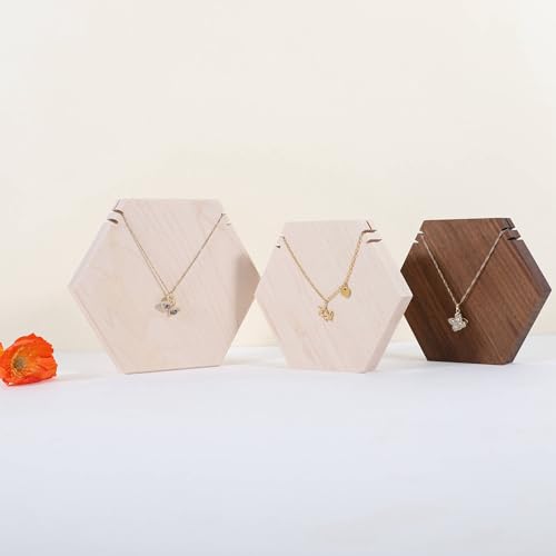 Wooden Necklace Display Stand for selling, White Hexagon Jewelry Holder for Show, Necklace Retail Jewelry organizer photography props【Hexagon Necklace holder-small-White】 - color: White, size: Small
