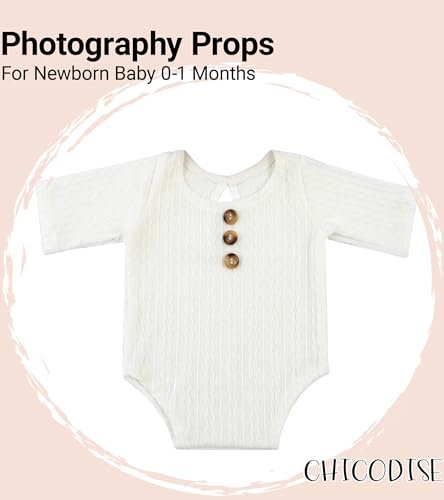 Newborn Photography Props, Infant Photoshoot Outfit Romper & Pom Pom Hat for Baby Boys Girls - color: White