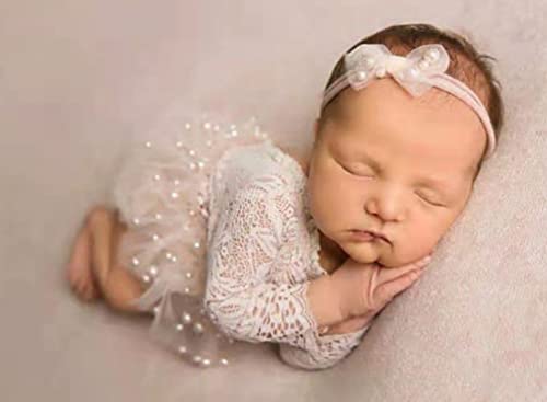 Baby Photography Props Outfit Lace Rompers Newborn Girl Photo Shoot Outfits Flower Headband Princess Costume - color: White B