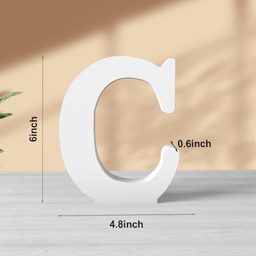6 Inch White Wood Letters Unfinished Wood Letters for Wall Decor Decorative Standing Letters White Block Letters for wall Decoration for Craft Home Party Projects (C) - color: White-C, size: 6 inch