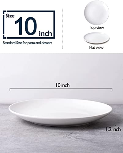DELLING 10 Inch White Dinner Plates Set of 6, Porcelain Round Plates - Microwave, Dishwasher & Oven Safe - Chip Resistant Ceramic Plates for Everyday Dining, Party, Family Meals - color: White, size: 10 inch