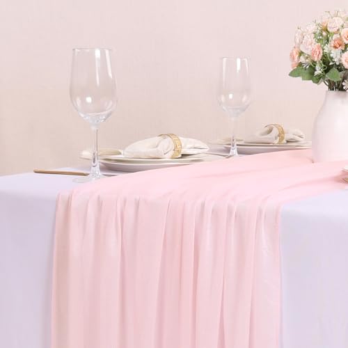 10FT Peach Pink Chiffon Table Runner 30x120 Inches Boho Rustic Sheer Fabric Table Runner for Wedding Decor Baby Bridal Shower Birthday Party Decorations - color: Peach Pink, size: 10FT × 1pc