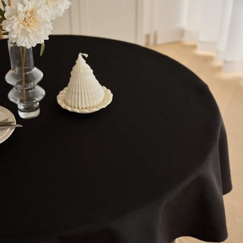 Decorelia Waterproof Linen Texture Table Cloth for Round Dining Table, Decorative Fabric Anti-Scratch Table Cover for Indoor Outdoor Party Dining & Kitchen Table (70 Inch, Round (4-6 Seats), Black) - color: Black, size: 70" (Round)