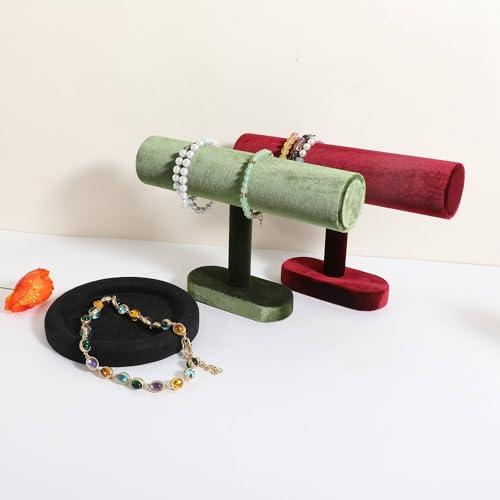 Bracelet T Bar Display for Selling, Wahtch Stand Jewelry Display, Velvet Bangle Holder Organizer【Green】 - color: Green