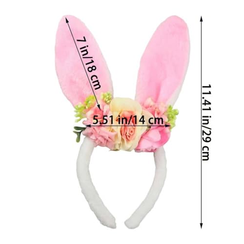 Bubbmi Easter Bunny Ear Headband with Flowers Crown Hairbands Festival Costume Hair Accessories for Women - color: Pinkear1