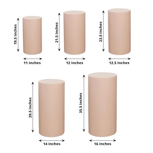 Efavormart Set of 5 | Nude Spandex Cylinder Plinth Display Box Stand Covers, Stretchable Pedestal Pillar Prop Covers - 160 GSM - color: Nude Beige, size: Spandex Cylinder Covers