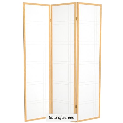 Red Lantern 6 ft. Tall Double Cross Shoji Screen - Natural - 3 Panels - color: Natural, size: 3 Panel