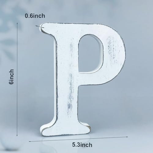6 Inch Rustic White Wood Letters Unfinished Wood Letters for Wall Decorative White Retro Standing Letters Sign Board Decoration for Craft Home Party Projects (P) - color: P