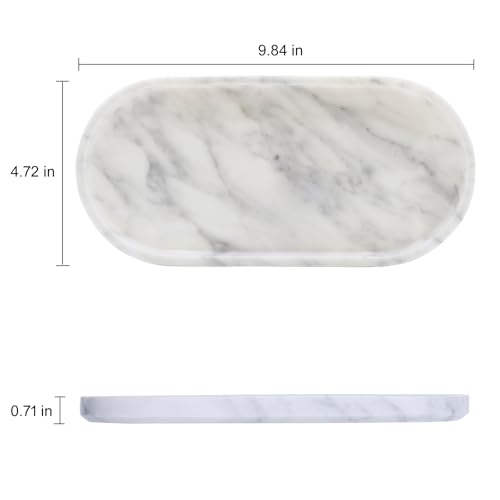 OOBOOB Oval Natural Marble Bathroom Tray for Decor Countertop, Marble Vanity Tray for Candles Perfume, Jewelry, Cosmetics, Elegant Vanity Organizer for Jewelry, Perfume - color: White, size: 9.84*4.72*0.7