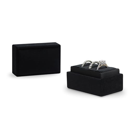 Rectangle 3 Slots Italian Velvet Jewelry Box Engagement Wedding Photo Ring Box Keepsake Box Triple Ring Gift Box (Black) - color: Black