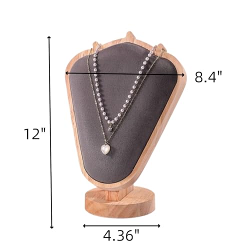 Natural Body Wood Necklace Display Stand with Gray Flannelette Soft Mat Necklace Holder Organizer Desktop Stand for Home Store Dresser-4.45"x8.4"x12" - color: Natural-Gray, size: 4.45"x8.4"x12"
