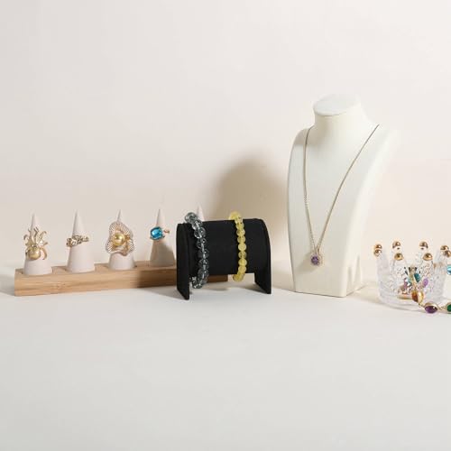 Beige Bracelet storage organizer for boutique store, Velvet watch display stand for selling, Woman jewelry bangle holder for countertop home decor【Bracelet holder-Black】 - color: Black