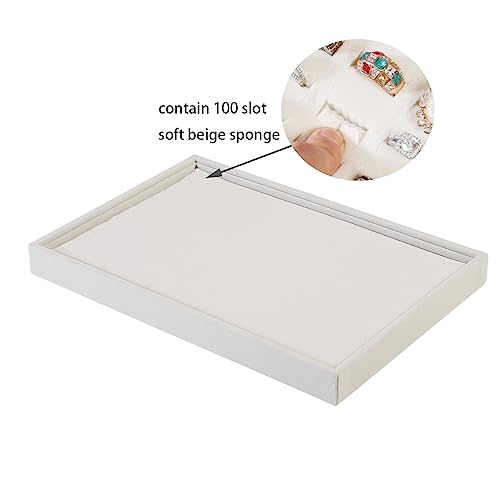 Coward 2Pcs/Set Stackable Ring Organizer Tray Beige Velvet Ring Earring Stud Jewelry Display Holder Tray for Store Selling or Home Show Storage - color: Beige Velvet, size: Ring+ring