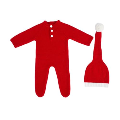 Christmas Newborn Baby Photo Shoot Props Outfits Crochet Clothes Santa Claus Red Hat Pants Photography Props - color: Red E