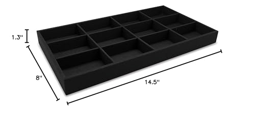 The Display Guys - Stackable Jewelry Tray and Organizer - for Drawers, Dressers, Store Display (12 Compartments, Black Burlap) - color: Burlap Black, size: 12 Compartments