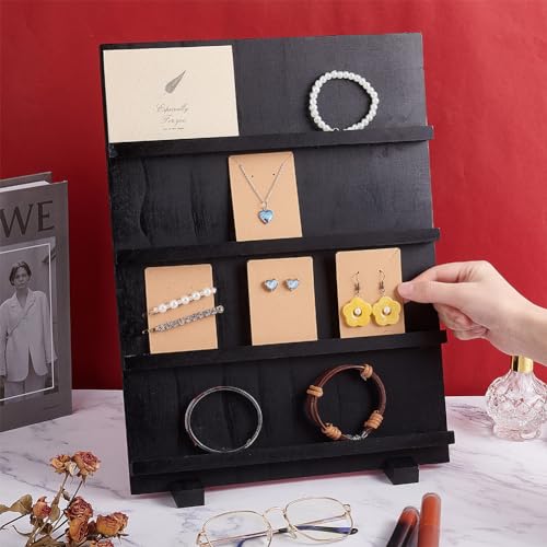 PH PandaHall 4-Tier Wooden Jewelry Tower Earring Display Stand Retail Jewelry Display Riser Removable Showcase with Slots Earring Display Card Holder for Selling Showing Exhibition Jewelry Storage - color: Black-4-Tier