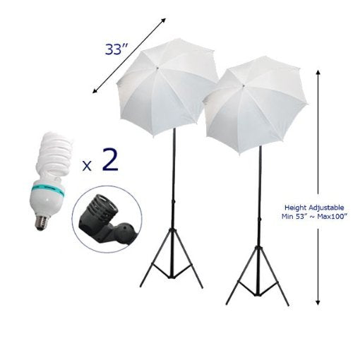 800W Photography Lighting Kit, 10 x 10 Feet Cotton Black Muslin Backdrop Background and Photo Portrait 33-Inch Umbrella, White