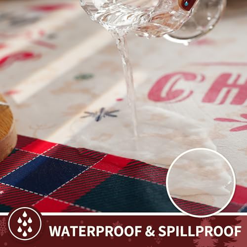 Christmas Rectangle Table Cloth,100% Waterproof Tablecloth,Christmas Decorations for Home, Vinyl Tablecloth Plastic Table Cover for Party,Picnic,Dining,Outdoor 54" x 78",Crimson Checked - color: Crimson Checked, size: 54" x 78" (Rectangular)