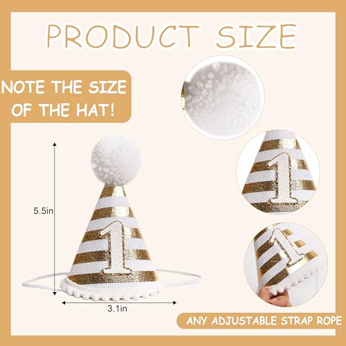 KOJIN 1st Birthday Hat for Baby Girl/Boy - First Birthday Decorations, Cake Smash Photo Prop - color: White