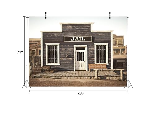 BELECO Fabric 8x6ft Western Town Rustic Western Town Wooden Prison Backdrop Wild West Cowboys Photo Background Police Jail Party Decorations Halloween Jail Prison Decor Studio Props - size: 8x6FT