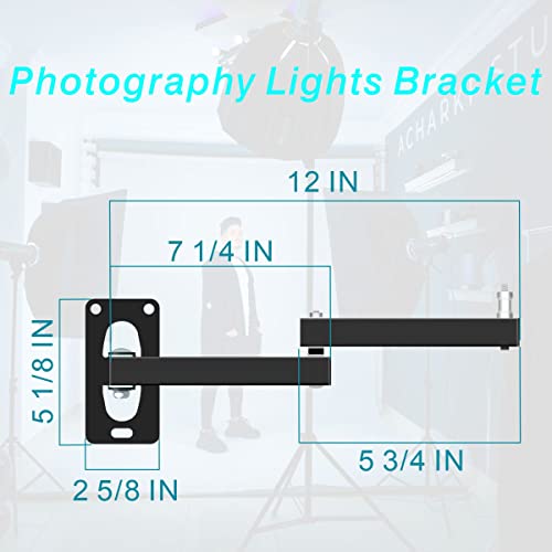 Photographic Wall Mounting Boom Arm Stand: Fold Extend Adjustable 12in Long Bracket,Heavy Duty Wall Mount,Multi Angle,for Photography Strobe Light Monolight,Softbox,Ring Light,Live Broadcast