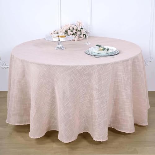 Efavormart 120" Linen Round Tablecloth, Slubby Textured Wrinkle Resistant Tablecloth - Blush Rose Gold Tablecloths Covers Linens for Banquet Events Tablecloth for Wedding Party Events - color: Blush, size: 120" (Round)