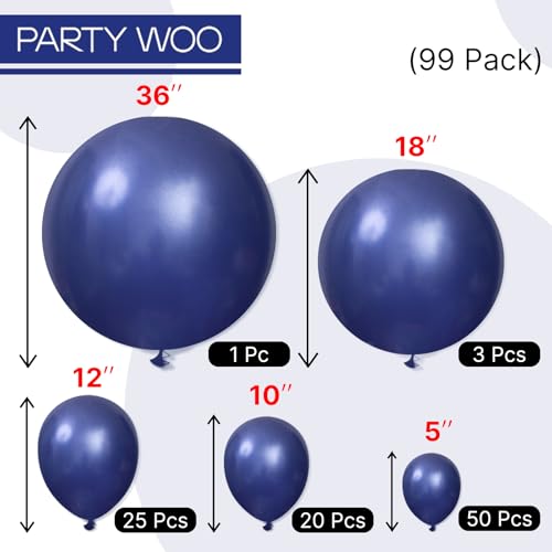 PartyWoo Navy Blue Balloons 99pcs Different Sizes of 36 18 12 10 5 Inch Dark Blue Balloon Arch Kit Garland for Graduation Wedding Sports Baby Shower Birthday Bachelorette Party Decorations Blue-Z90 - color: Blue-z90