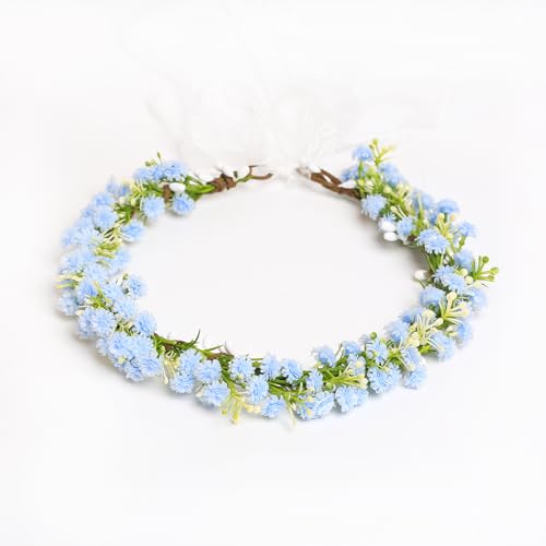 Babys Breath Flower Headband with Green Leaf Bohemian Floral Headpiece Hair Wreath for Women Wedding Accessorie