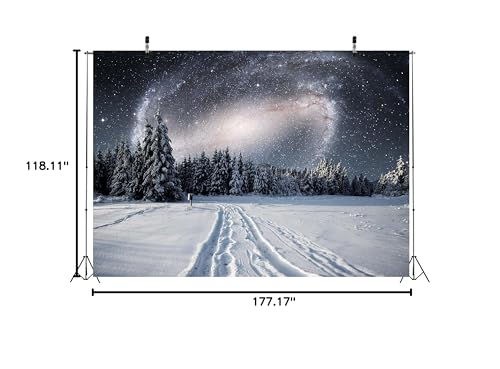 BELECO 15x10ft Fabric Winter Snowy Forest Night Photography Backdrop Galaxy Sky Stars White Snow Trees Wintry Scene Background for Christmas New Year Party Decorations Holiday Outdoor Photo Props - size: 15x10FT
