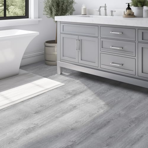Luxury Thicken Wood Grain Peel and Stick Floor Tiles Self-Adhesive Vinyl Flooring Roll-DIY Easy for Wall and Floor,Hard Surface/Waterproof/Anti Slip (Light Gray Vinyl Flooring, 17.72 "W x 118" L) - color: Light Gray Vinyl Flooring, size: 17.72 "W X 118" L